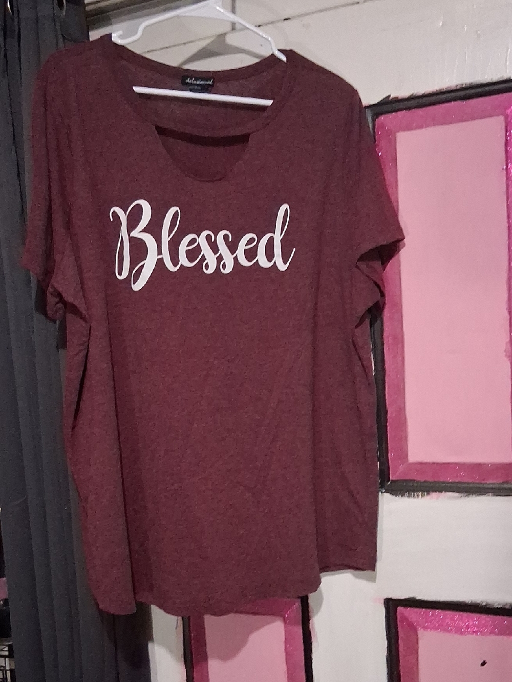 Blessed Script Tee - Women's Burgundy Short Sleeve Top